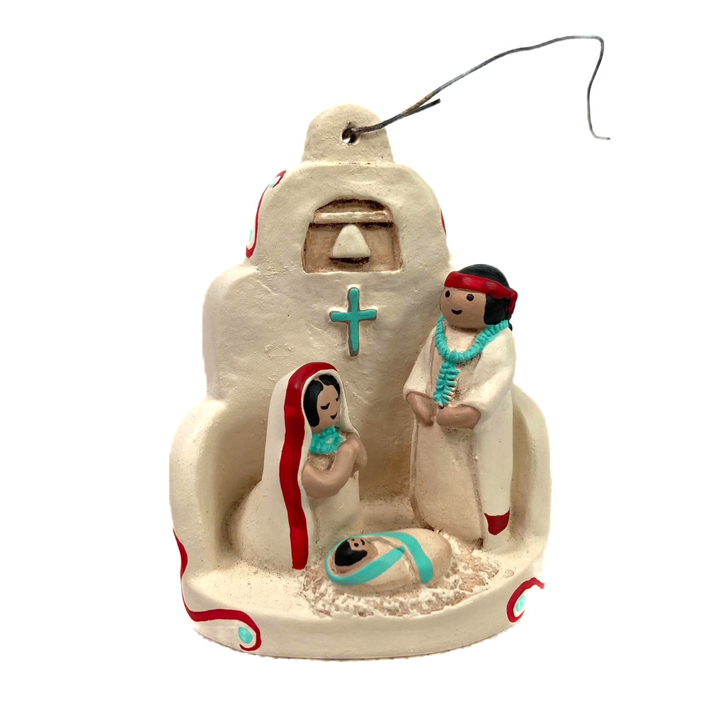 Vintage, Clay Sculpture, Native Southwest Nativity Ornament signed Teissedre